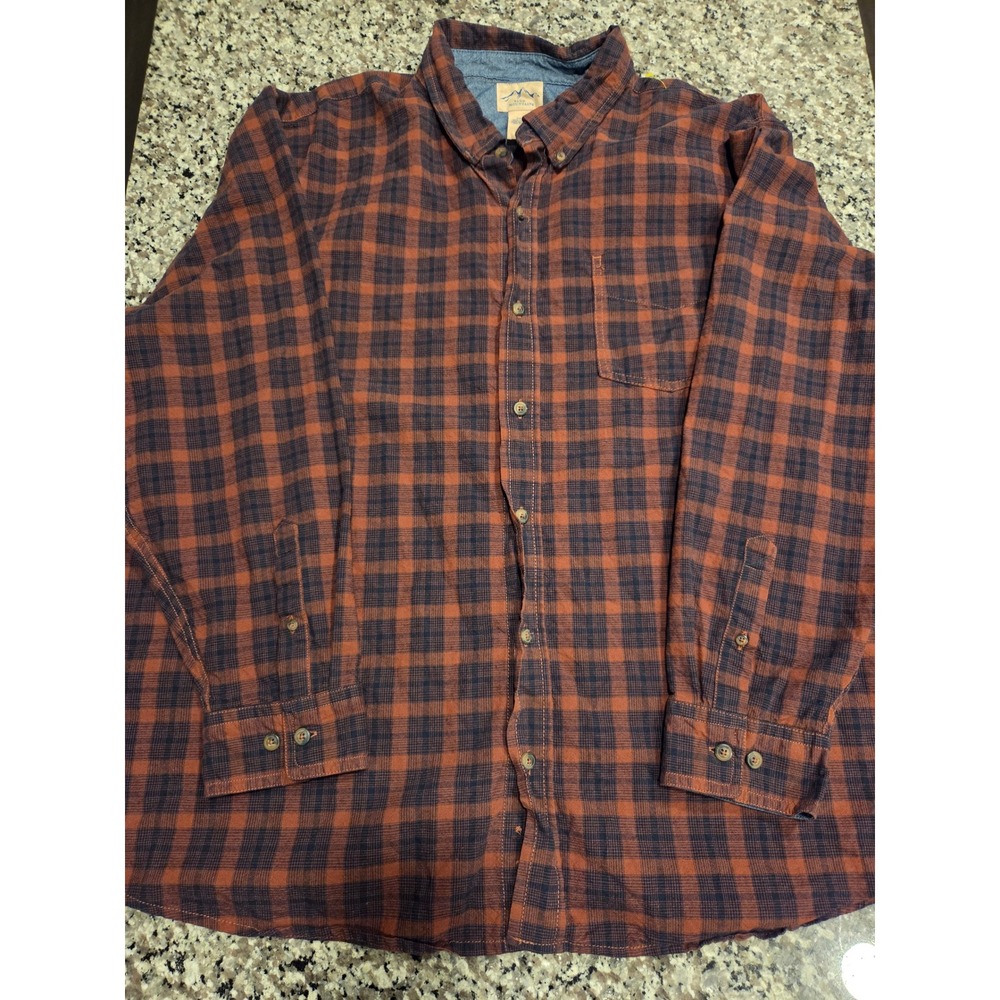 Blue Mountain Men 2XL Plaid Flannel Shirt Rust Orange Navy Blue Cotton Button Up